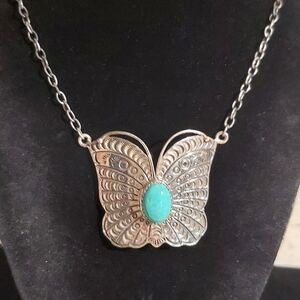 New Large Sterling Silver & Turquiose Butterfly Necklace 🩵🦋